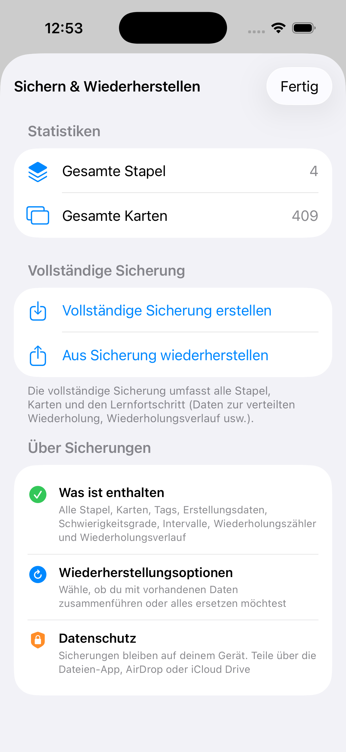 Sichern und Wiederherstellen